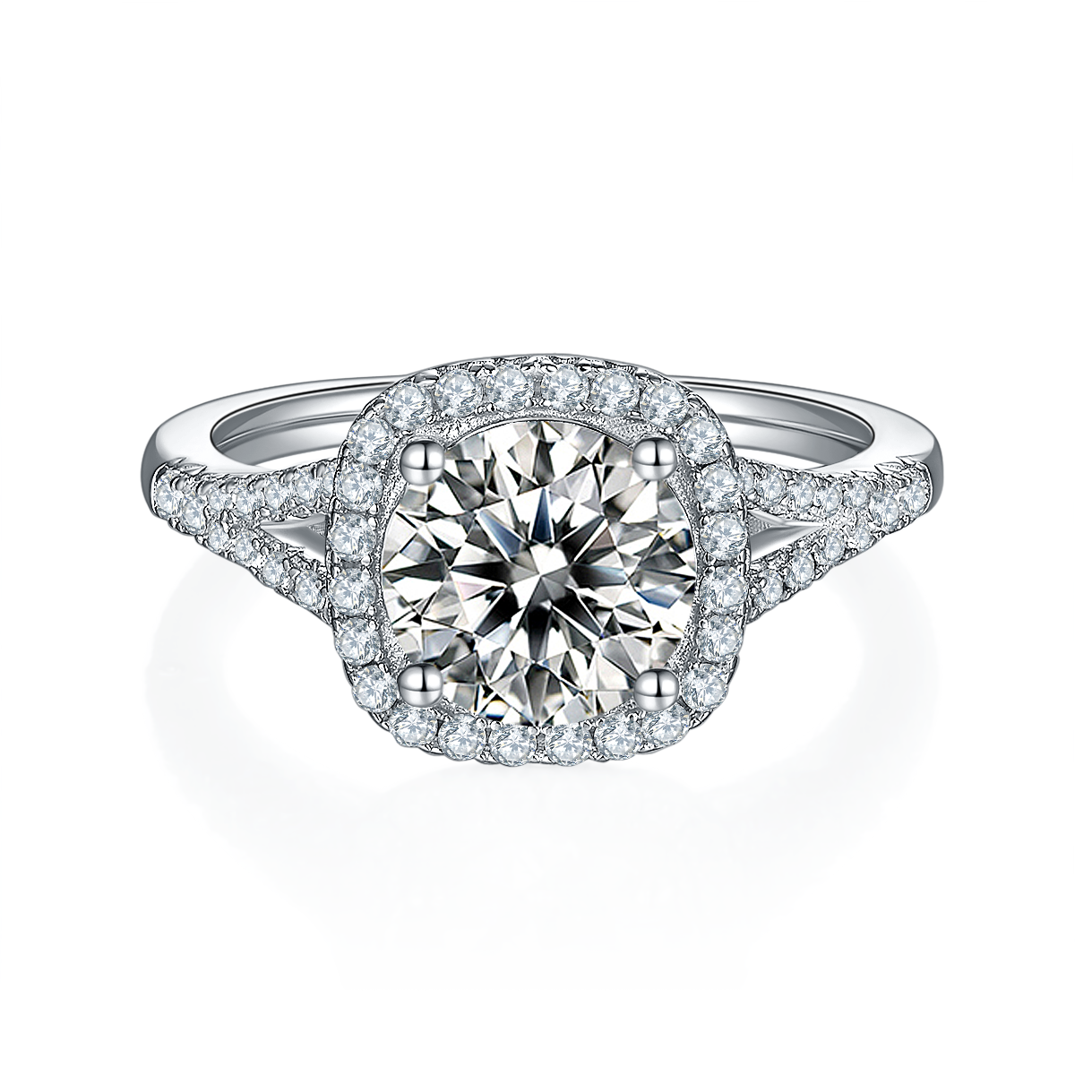 Double arm square bag S925 silver plated platinum moissanite diamond women's ring 2.0 carats D-grade